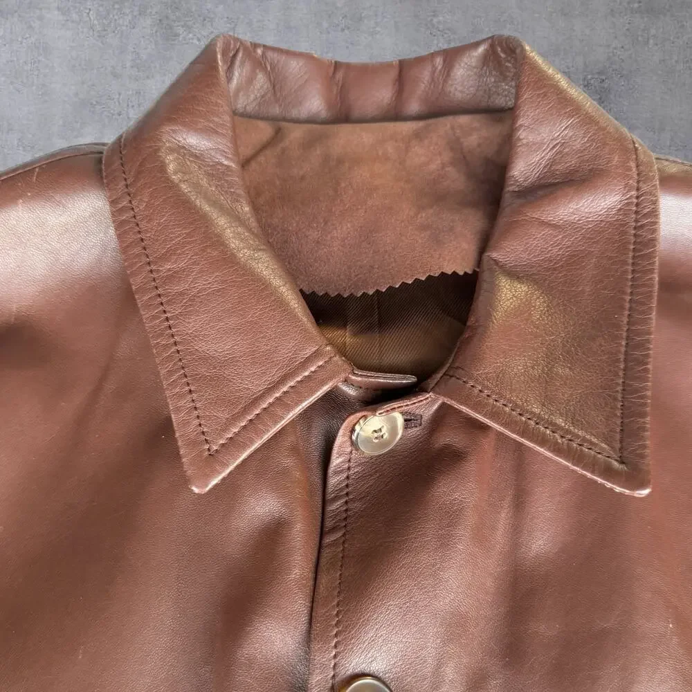 VTG Marco Pierguidi Italian Leather Jacket Mens Med Brown Car Chore Coat Italy⁠